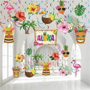Outus 30 Pieces Hawaiian Luau Birthday Party Hanging Swirl Decoration Flower